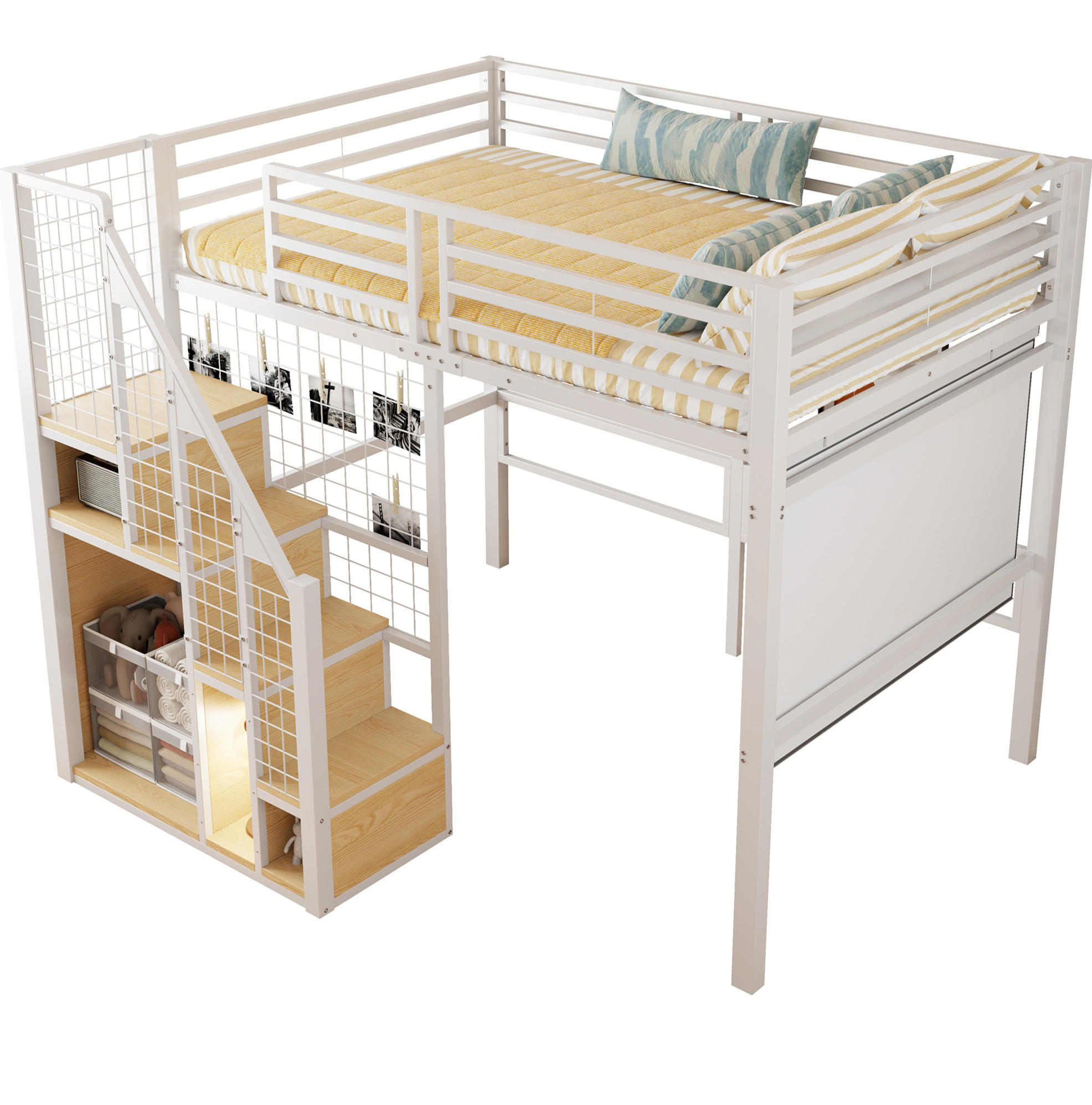 HOCHBETT 140/200 cm aus Metall und MDF mit Stauraum und Sicherheitsleiter Weiß - Weiß, Metall (140/200cm) - Modenvie