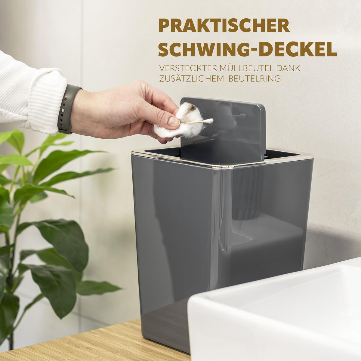 KOSMETIKEIMER SAVONA 6 Liter, grau, Kunststoff - Grau, Kunststoff (19/24.5/18cm) - bremermann