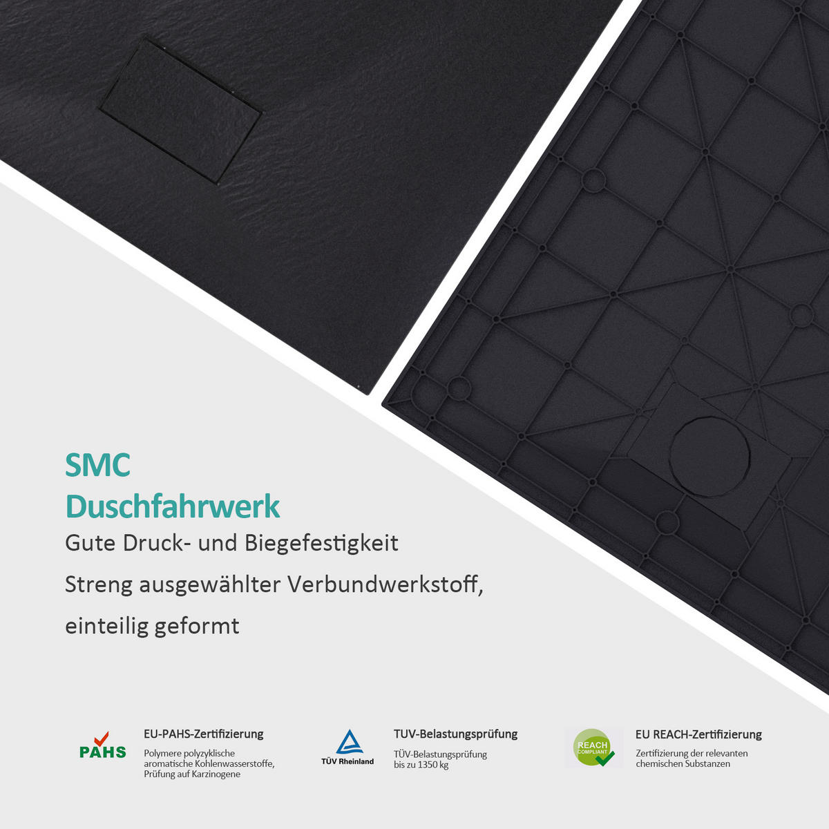 DUSCHWANNE mit rutschhemmender Oberfläche 90/140 cm, Schwarz - Schwarz, Naturmaterialien (90/2.6/140cm) - EMKE
