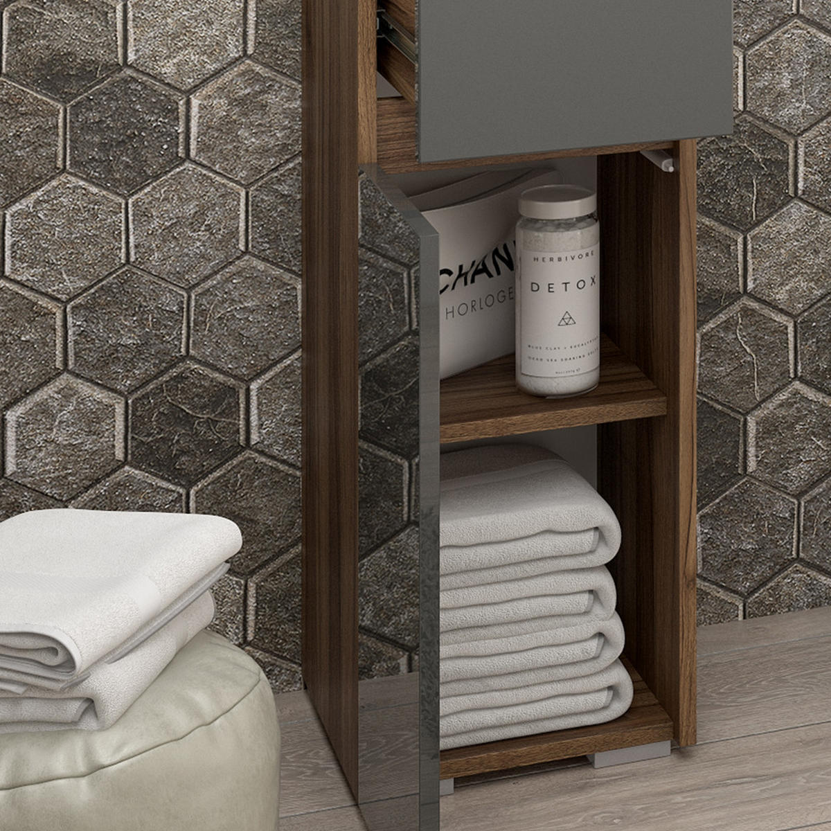 STŘEDNÍ SKŘÍŇKA Majest Antracitový vysoký lesk - barva vlašského ořechu/vysoce lesklá černá, kompozitní dřevo (30.2/96.3/30cm) - Vicco