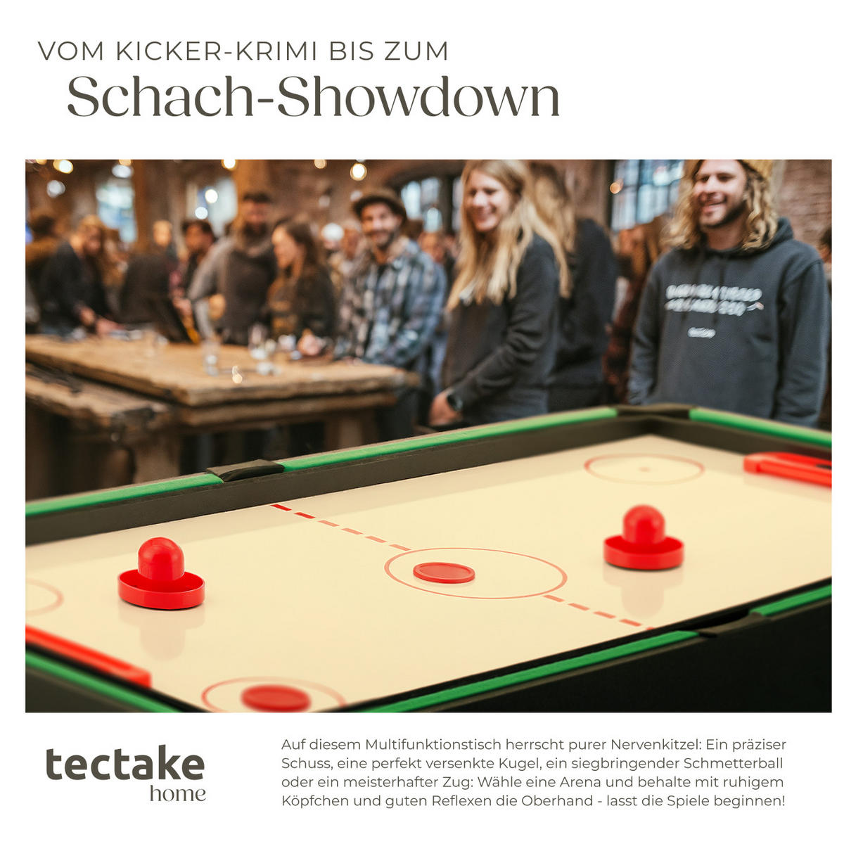 MULTIFUNKTIONALER SPIELTISCH Sirgamealot,125 x 123 x 83 cm,schwarz/grün - Schwarz/Grün, Holz (125/123cm) - tectake