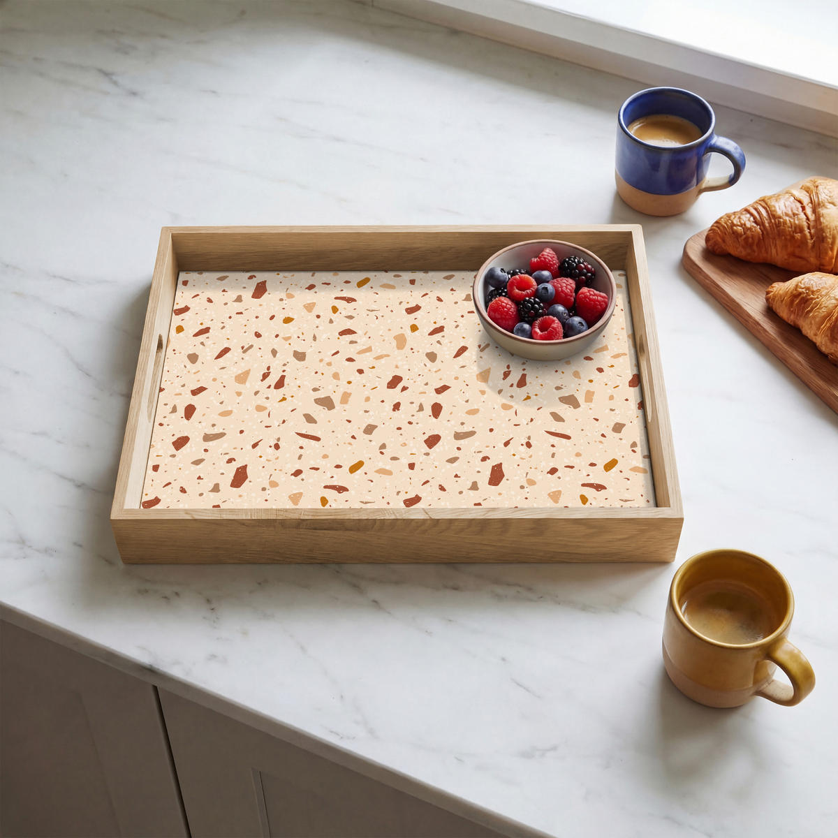 TABLETT - Terrazzo - Muster - Bunt - Stein - 40x30 cm - Beige, Holz (40/5/5cm) - OnlyWow