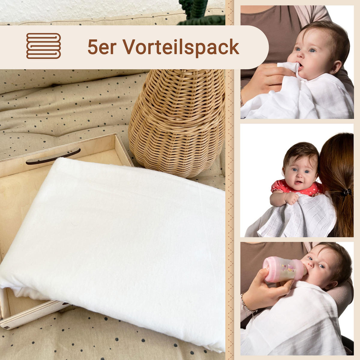 SPUCKTÜCHER, 5er-Set, 80x80 cm, 100% Baumwolle, Weiß - Weiß, Textil (80/80cm) - Zollner