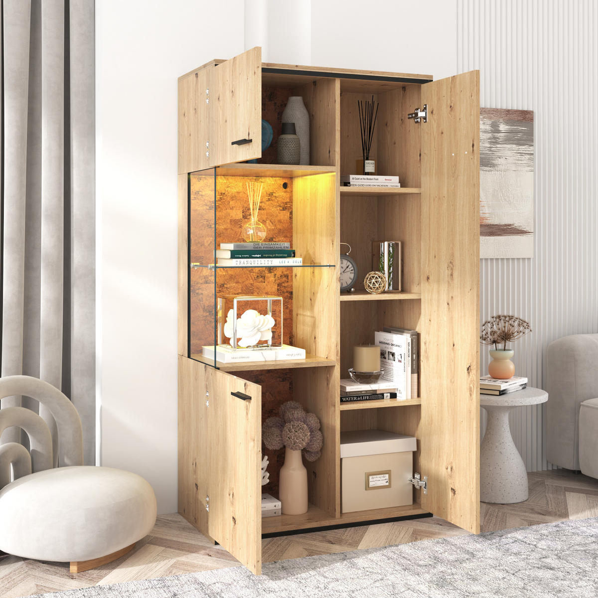 VITRINE-BUFFET Holzeffekt 78/40/150 cm - Braun, Glas/Holzwerkstoff (40/150/78cm) - Urban Meuble
