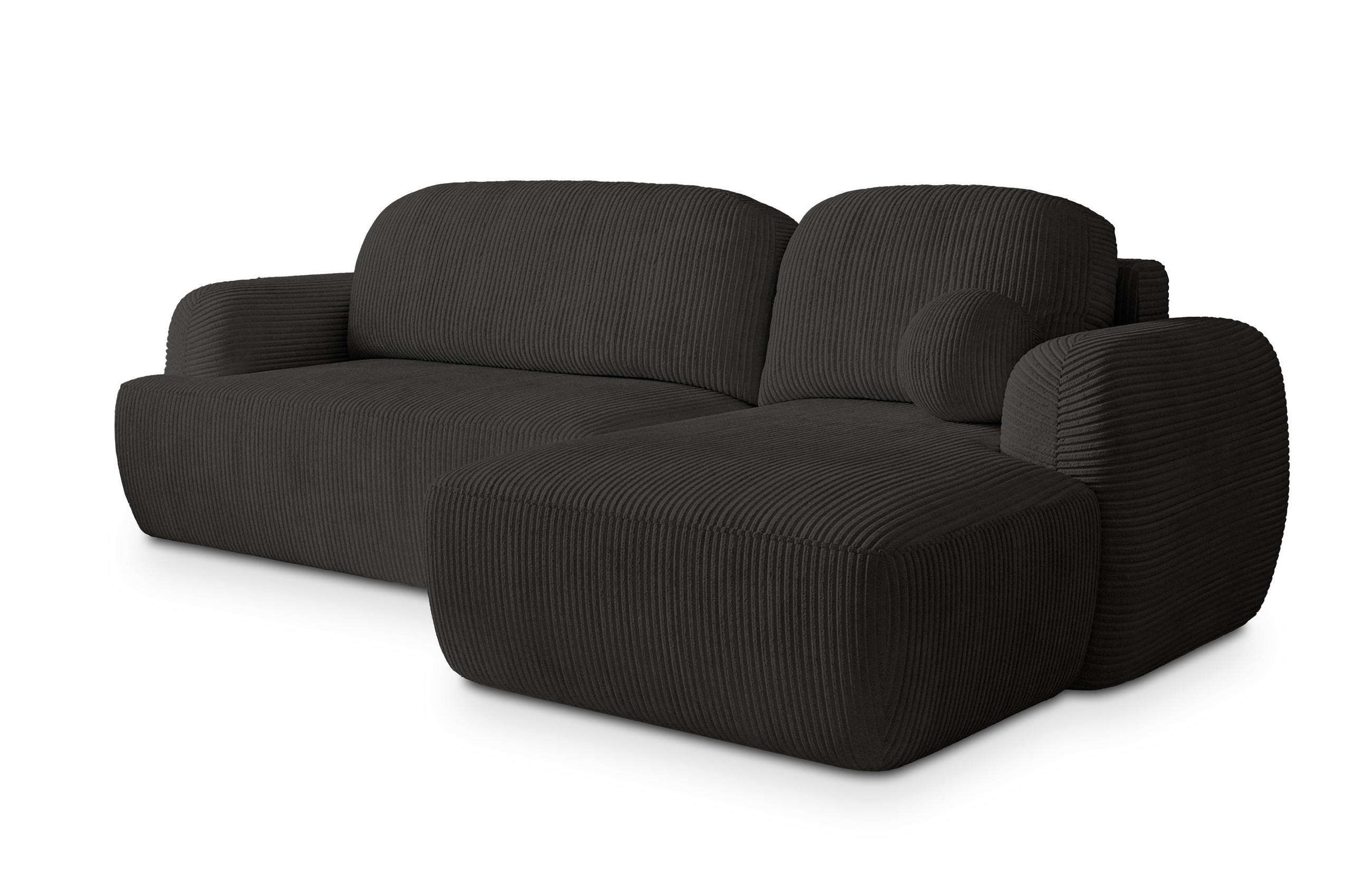 ECKSOFA MODENZA P R-S Schwarz Kordstoff mit Schlaffunktion - Schwarz, Holz (266/148cm) - MASSENO