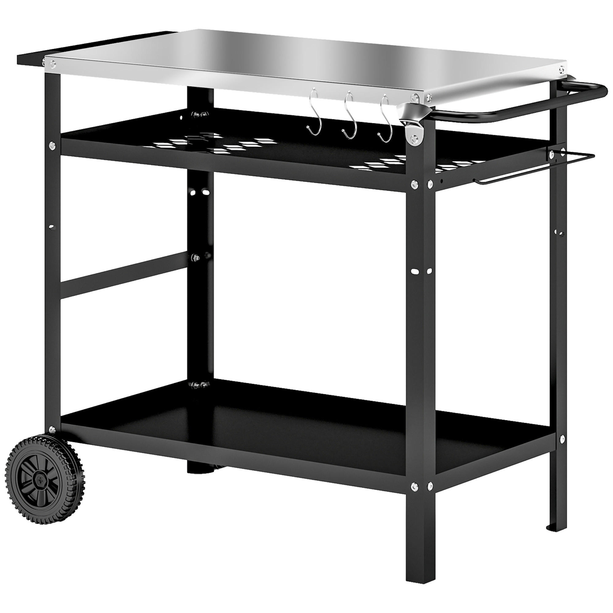 GRILLWAGEN 3-Etagen - Schwarz, Metall (52/80/100cm) - Outsunny