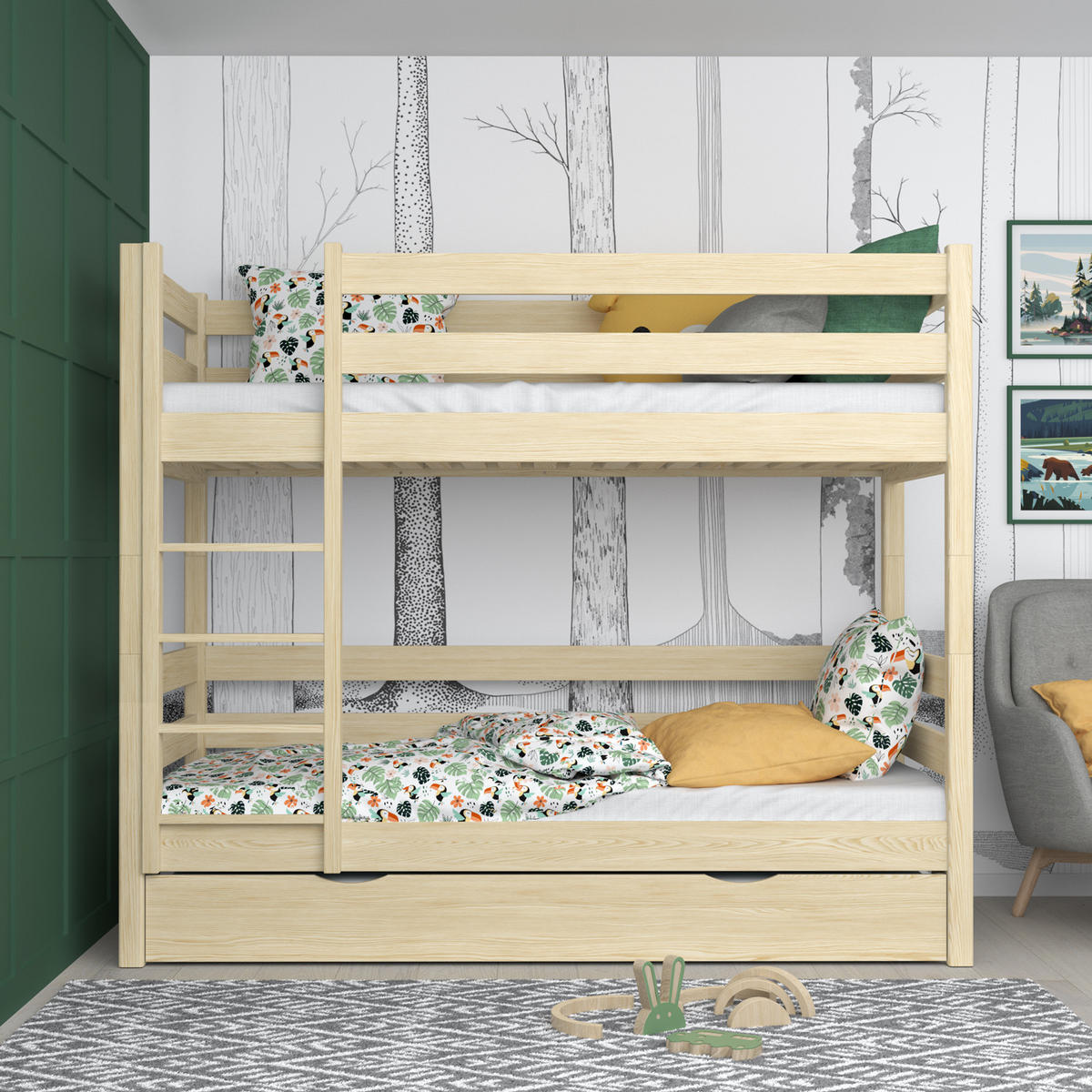 ETAGENBETT N01 mit Matratzenschublade Klare Kiefer 80/200 - Hellbraun/Braun, Naturmaterialien/Holz (80/200cm) - N-Wood