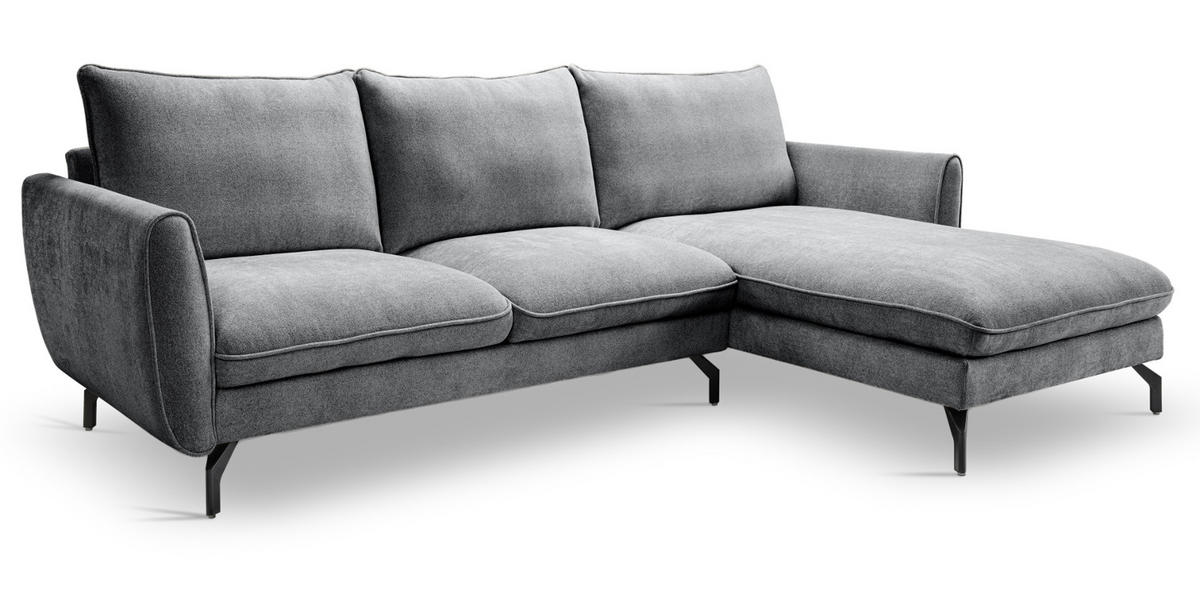 SOFA grau Webstoff 259 x 167 cm, Ecksofa 5-Sitzer, L-Sofa Ottomane rechts - Schwarz/Grau, Holz/Textil (259/167cm) - Inn.Furn
