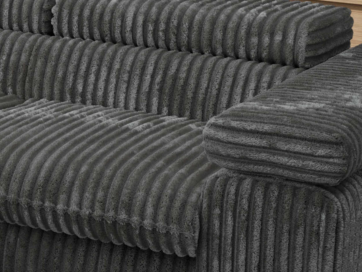 ECKSOFA PABLO L Dunkelgrau Cord - Links Seite mit Visco Topper - Dunkelgrau/Schwarz, Textil/Metall (208/273cm) - MKS