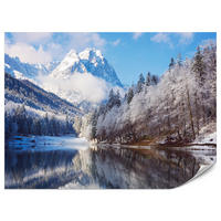 FOTOTAPETE für Wohnzimmer Winterberglandschaft See Nadelwald Schnee 300x210 - Blau/Braun, Papier (300/210cm) - Muralo