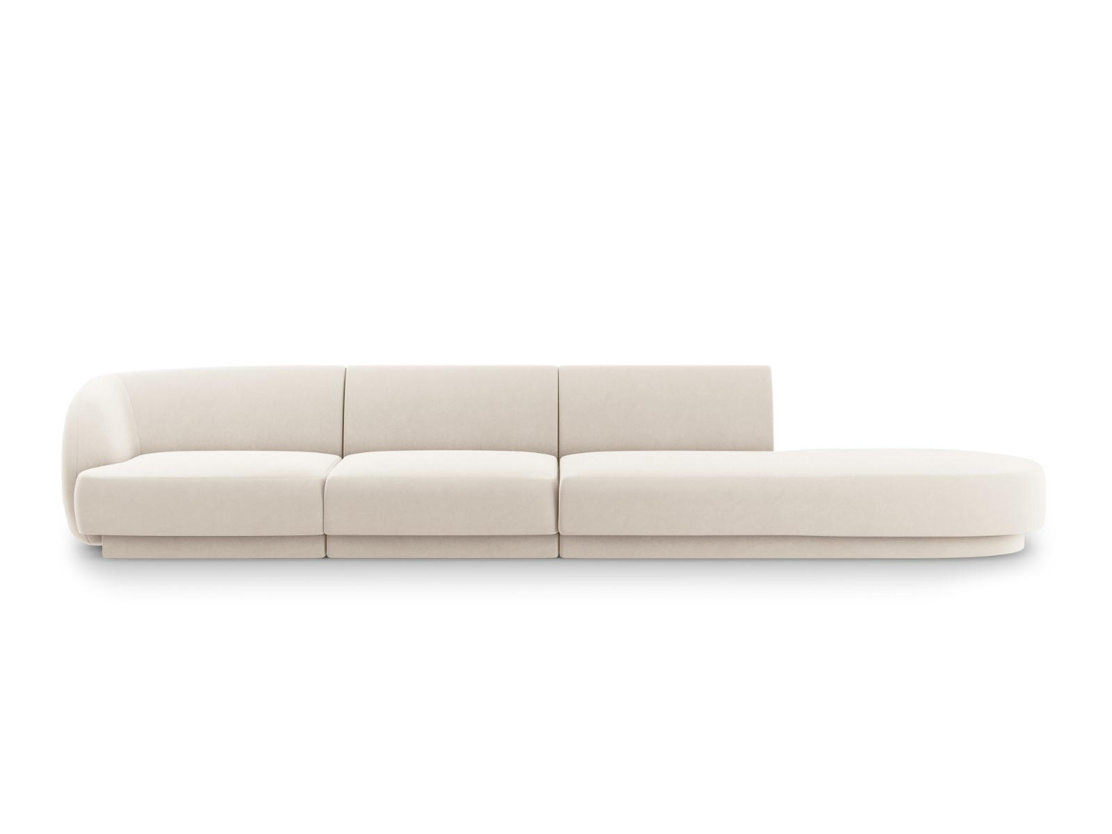 RECHTES-SOFA Miley aus Samt leichtes beige 4 Sitzplätze - Beige, Textil (90/70/323cm) - Micadoni