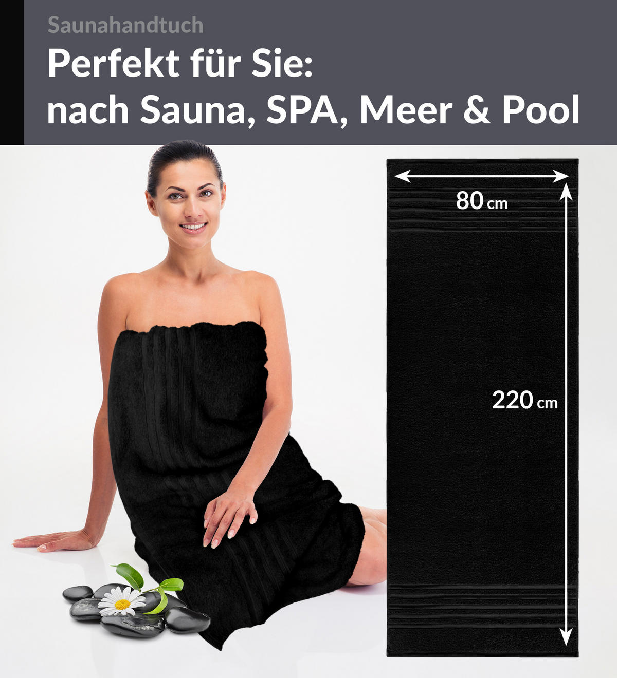 SAUNATUCH London Schwarz 80x220 cm - Schwarz, Textil (80/220cm) - Lashuma