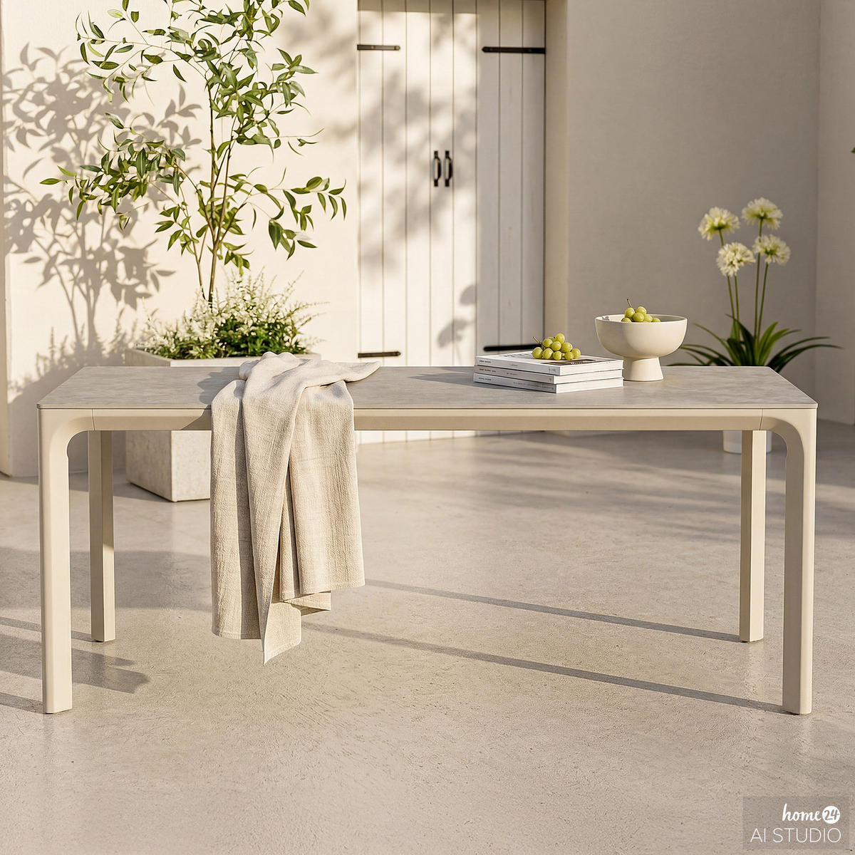 GARTENTISCH - Aluminium / Granit - Grau - Grau, Glas/Keramik (90/180/74cm) - home24