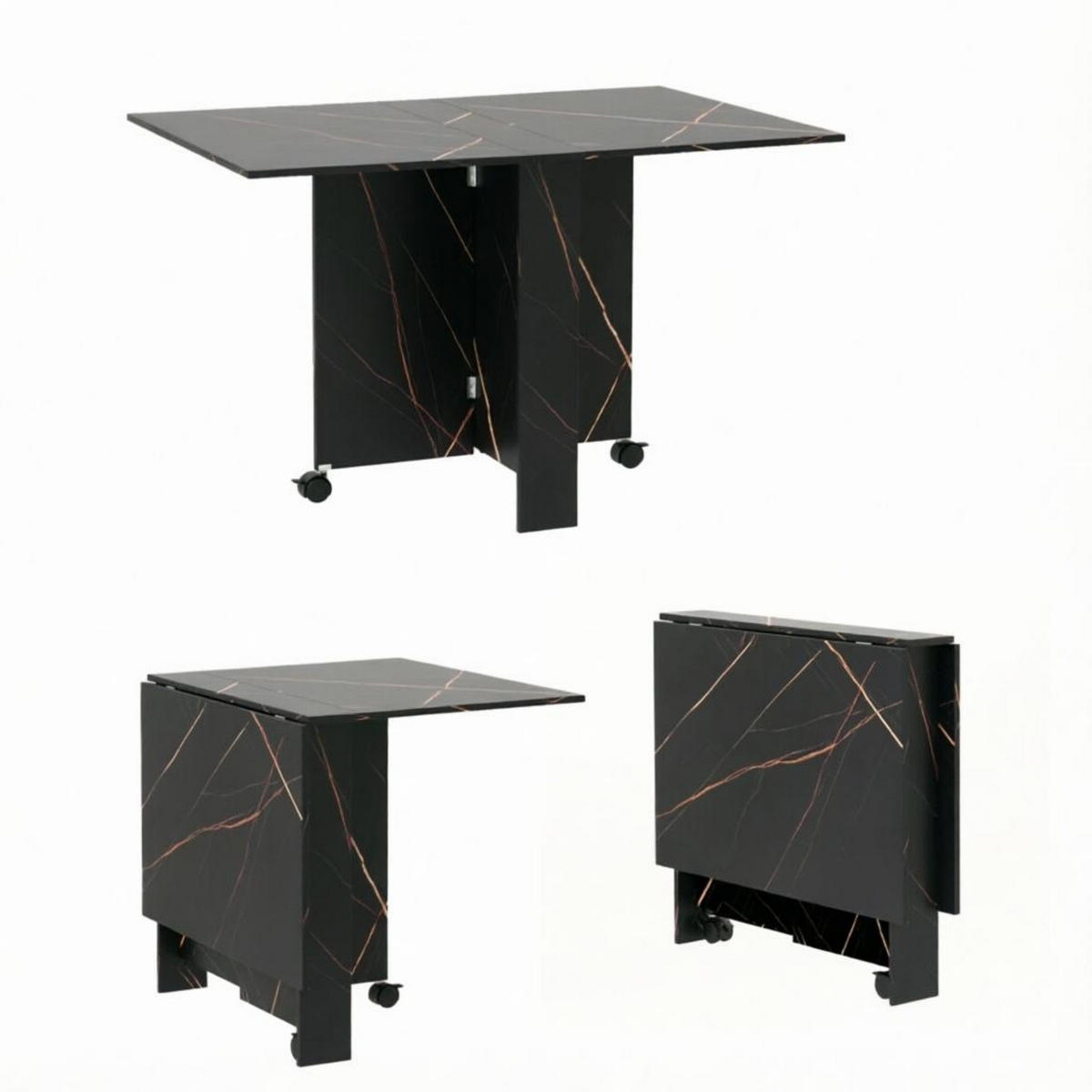 KLAPPTISCH 80-120/80/73 cm mit Rollen DE-39950 Marmoriert Schwarz - Schwarz, Holzwerkstoff (80/120/73cm) - ComfortXL