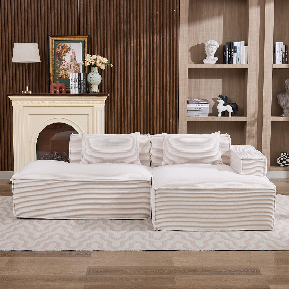 ECKSOFA Polyester Beige mit Kissen - Beige, Textil (235/129cm) - WISHDOR