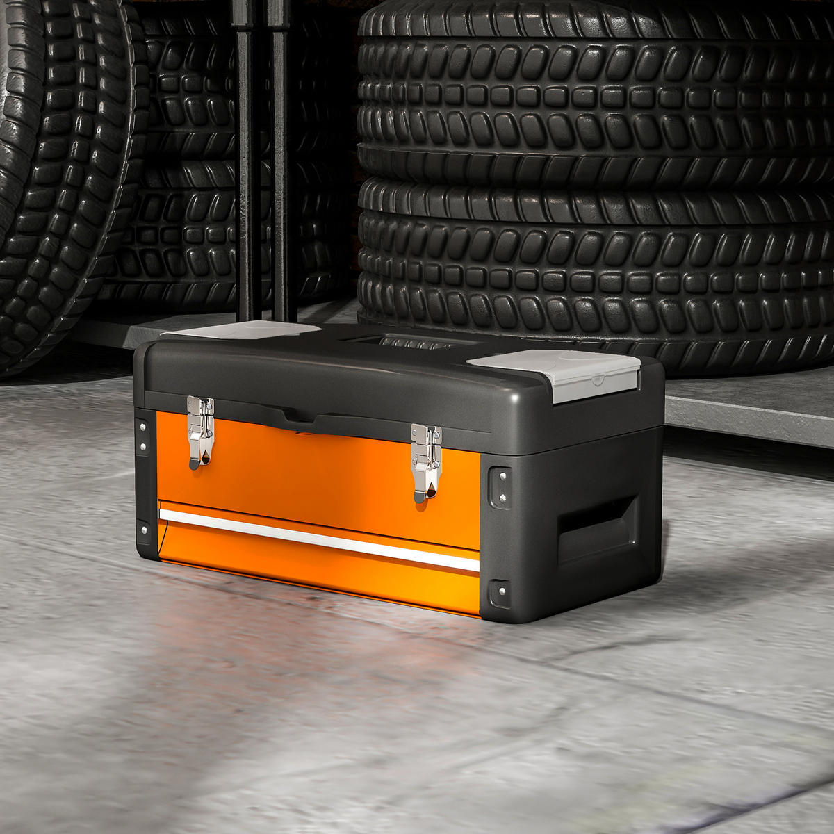 WERKZEUGKISTE leer, 49,7 x 25,3 x 23 cm Werkzeugkasten mit Schublade - Orange, Metall (25.3/23/49.7cm) - HOMCOM