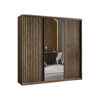SCHWEBETÜRENSCHRANK ORRA 180/205/60 cm 3-türig mit Spiegel und Lamellen Eiche Lefkas - Eichefarben/Schwarz, Holzwerkstoff (180/205/60cm) - MASSENO