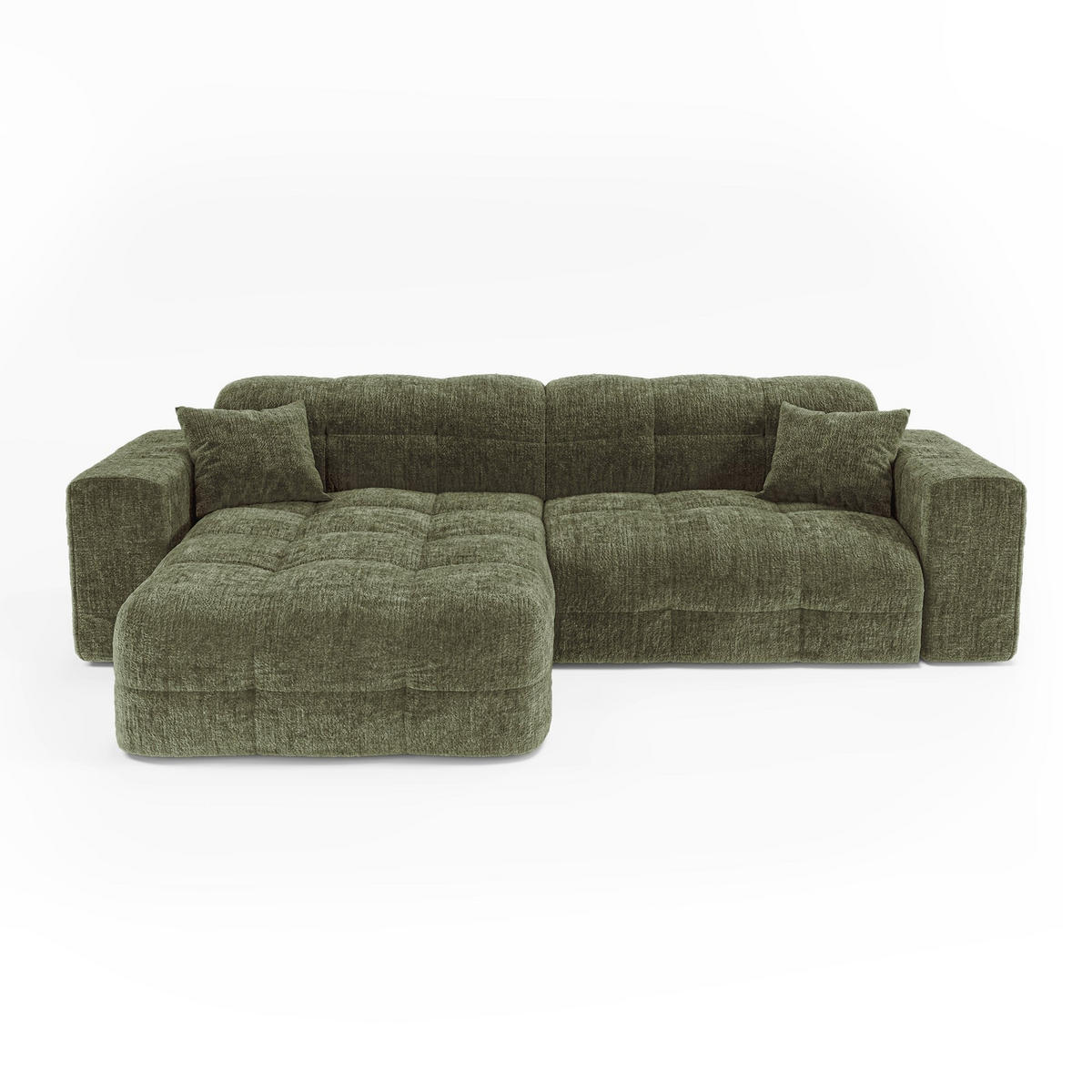 ECKSOFA (links) COCOON Geprägter Samt Vintage-Grün 230cm - Dunkelgrün/Grün, Textil (230/155cm) - Premium Interiors