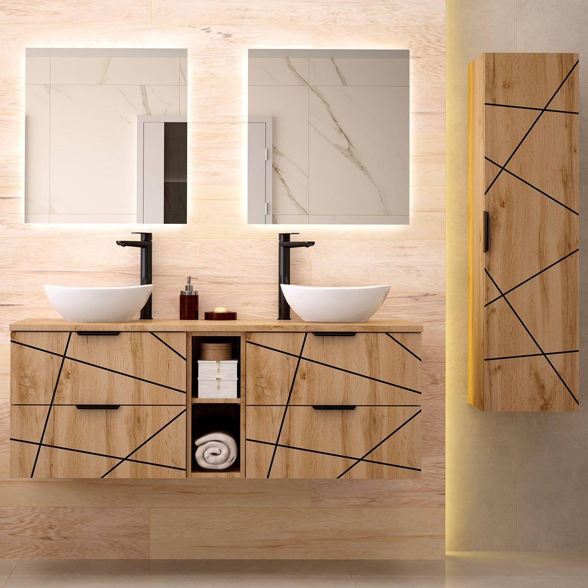 BADMÖBEL 140.6cm Teren 2er-Set Holz - Braun, Holzwerkstoff (140.6/52.2/46.5cm) - Petits-meubles