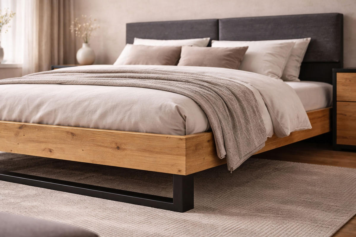 DOPPELBETT Upsala graphit / Eiche Artisan 165 / 98 / 211cm - Eichefarben/Graphitfarben, Holz/Holzwerkstoff (160/200cm) - Feldmann-Wohnen