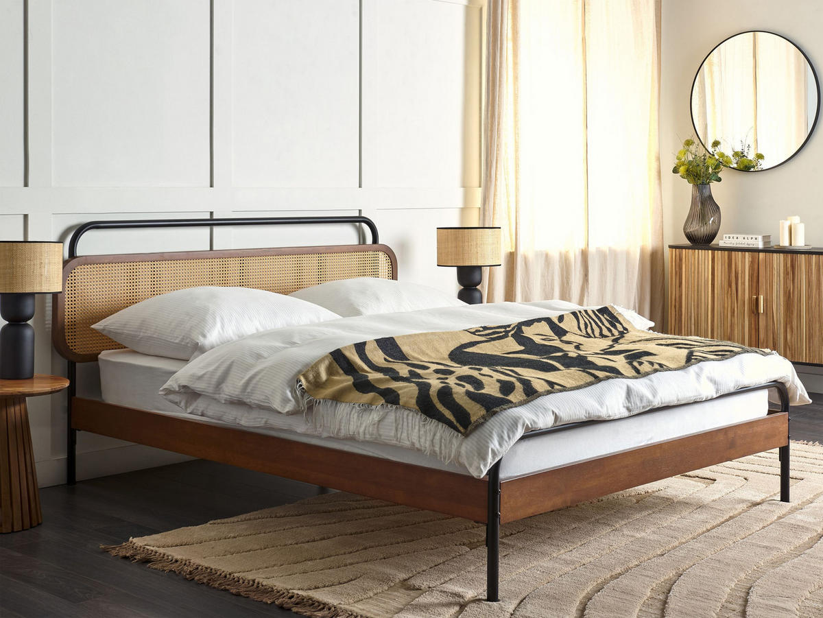 BETT mit Lattenrost 160x200 cm Dunkler Holzfarbton Boussicourt - Dunkelbraun, Holz (160/200cm) - Beliani
