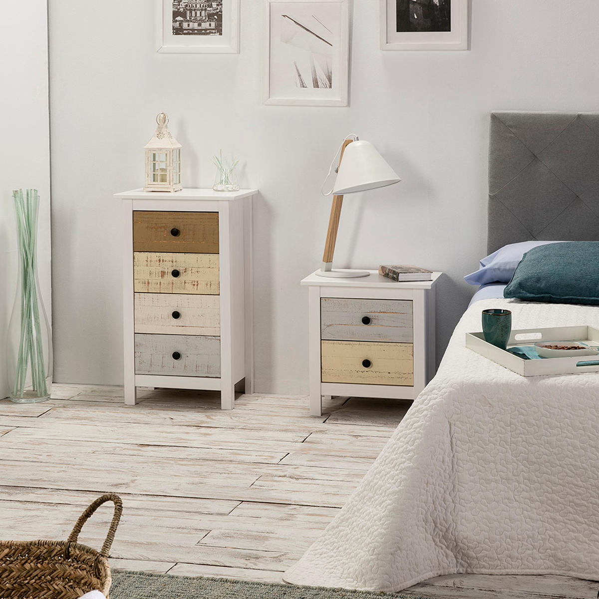 NACHTTISCH Magda 2 Schubladen - Weiß, Holz (46/49/35cm) - VS Venta-stock