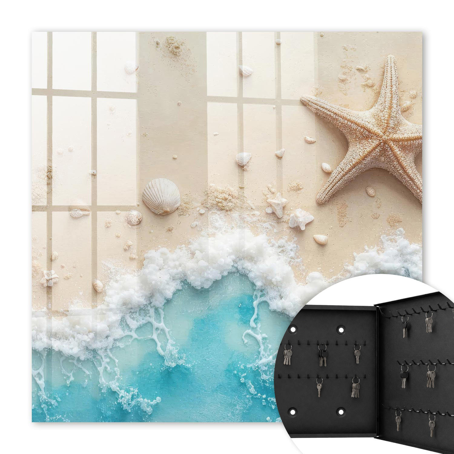 SCHLÜSSELBOX Schwarz 30x30 cm- Türöffnung nach rechts - Sommerstrand - Beige, Metall (30/30/5cm) - TULUP
