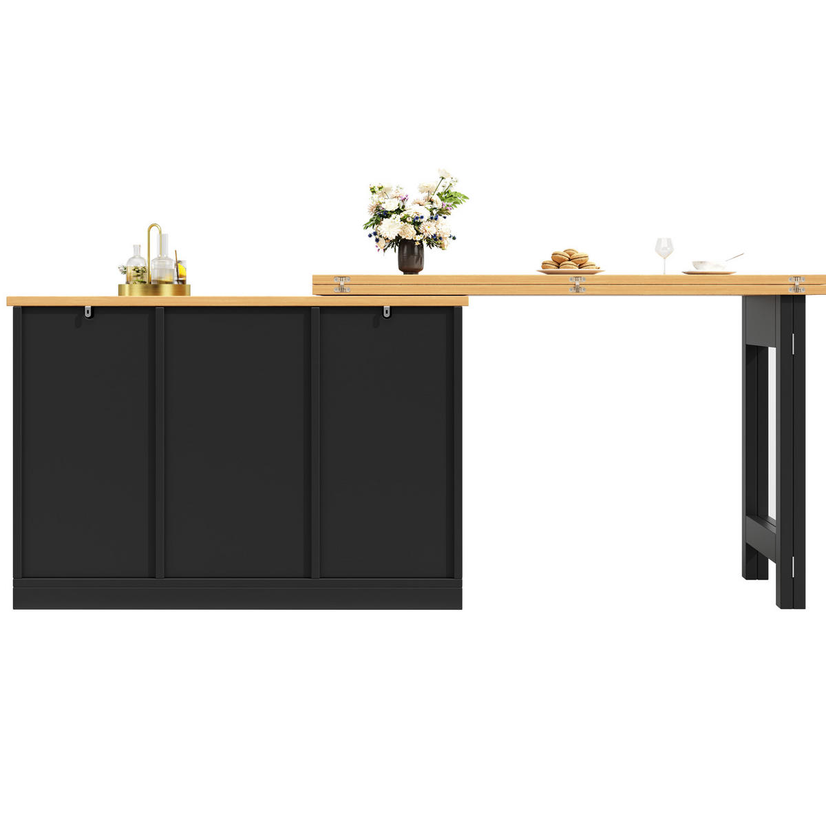 BAROVÝ stůl 120-180/40/76 cm s otočnou deskou, úložným prostorem a policí na víno, MDF, Černá/Přírodní - černá, kompozitní dřevo (40/180/76cm) - Redom