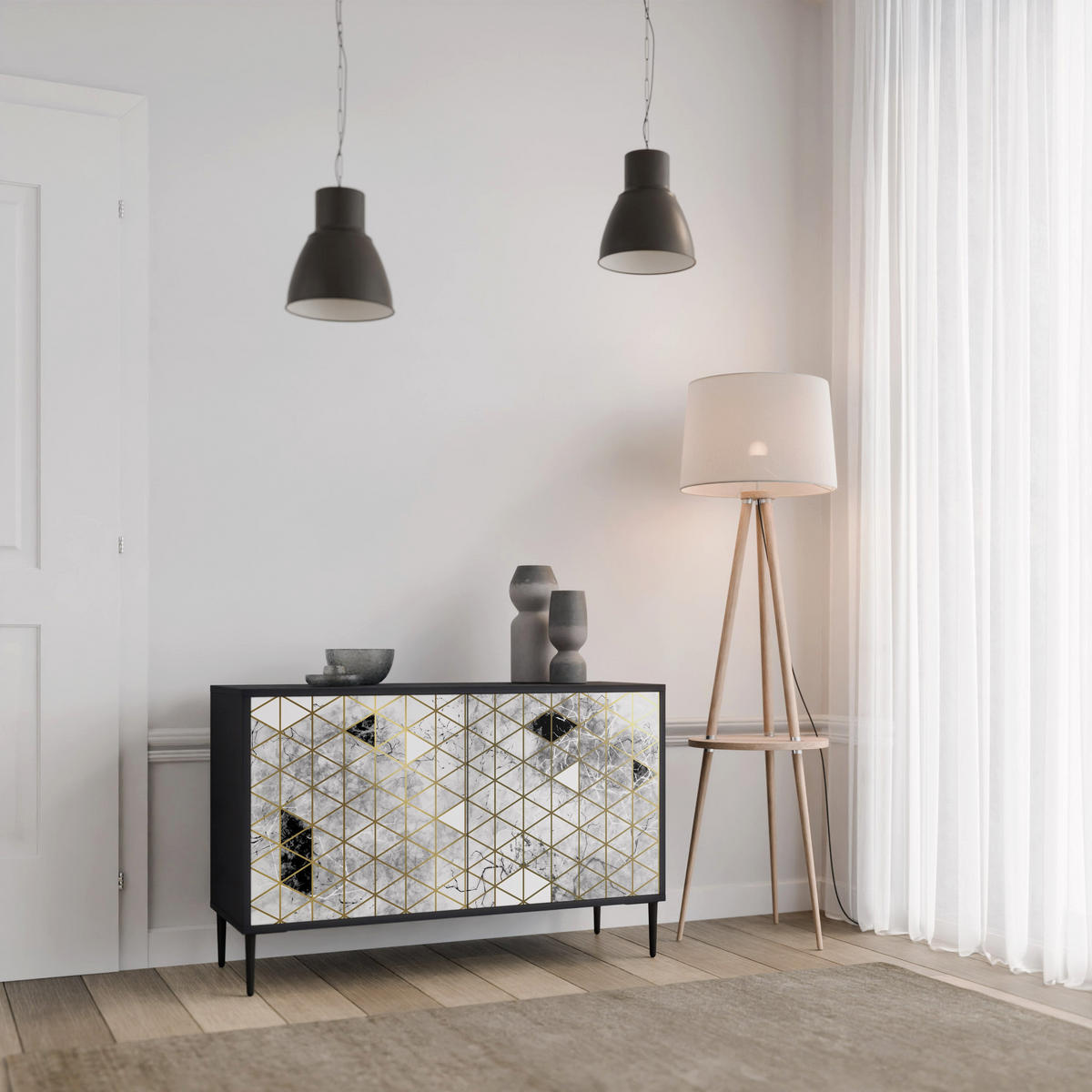 SIDEBOARD ASHEN ARIA, Eicheneffekt, 111x42x77,5 cm, 2 Türen - Eichefarben/Buchefarben, Holzwerkstoff/Buchenholz (111/77.5/42cm) - SpaceRebels