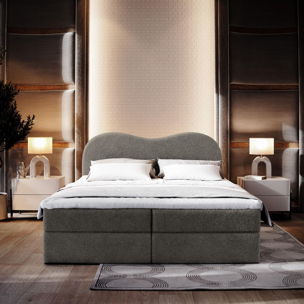 BOXBETT FLUVIA N 160x200 cm mit Matratze und Topper - Grau - Grau, Holz (160/200cm) - MASSENO