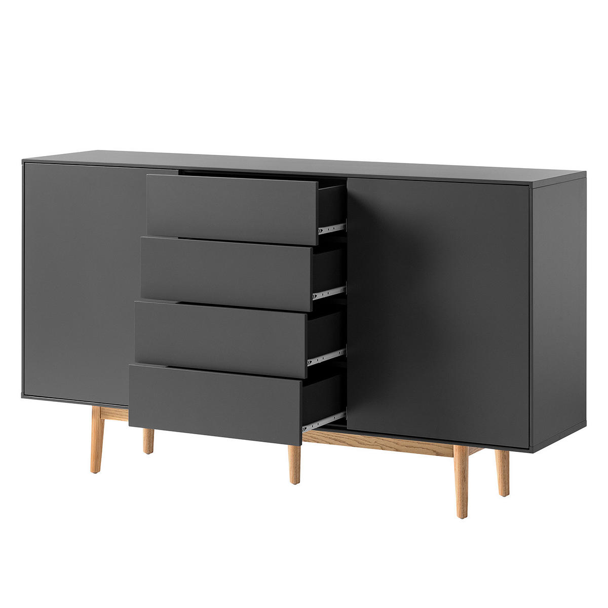 SIDEBOARD - Breite 160 cm - Eichefarben/Grau, Eichenholz/Holz (160/90/40cm) - home24