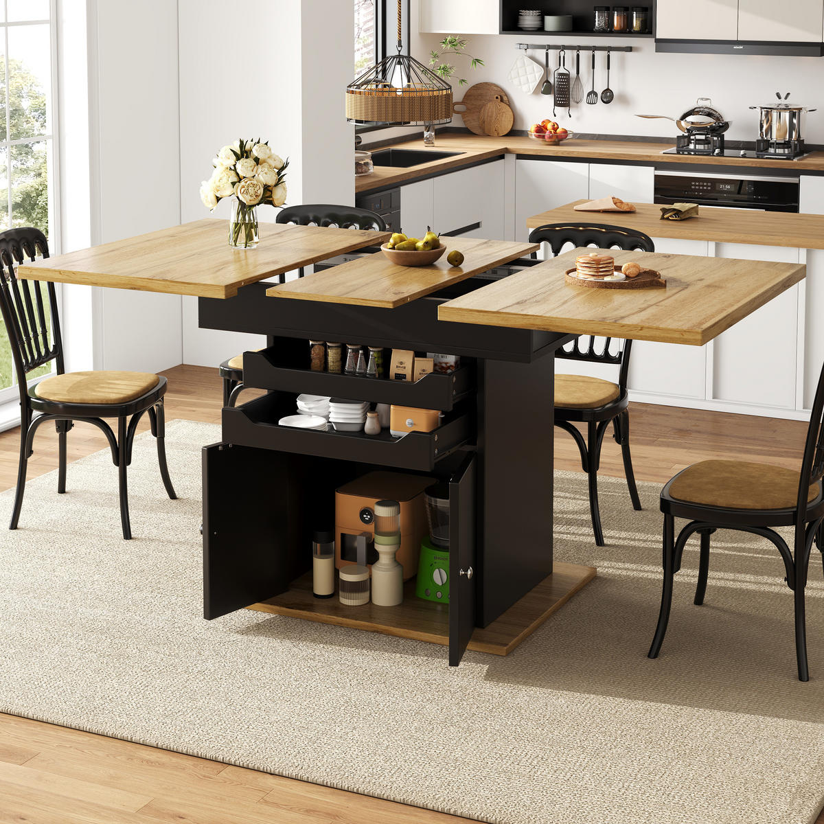 AUSZIEHTISCH Schwarz 110-140/80/76 cm - Schwarz, Holz (80/110/76cm) - PANGIVO