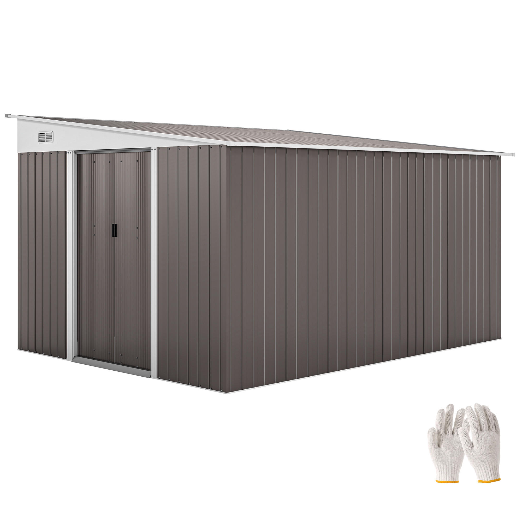GERÄTESCHUPPEN DE-08098 Schrägdach mit verriegelbarer Doppeltür Grau - Grau, Metall (280/201/345cm) - ComfortXL