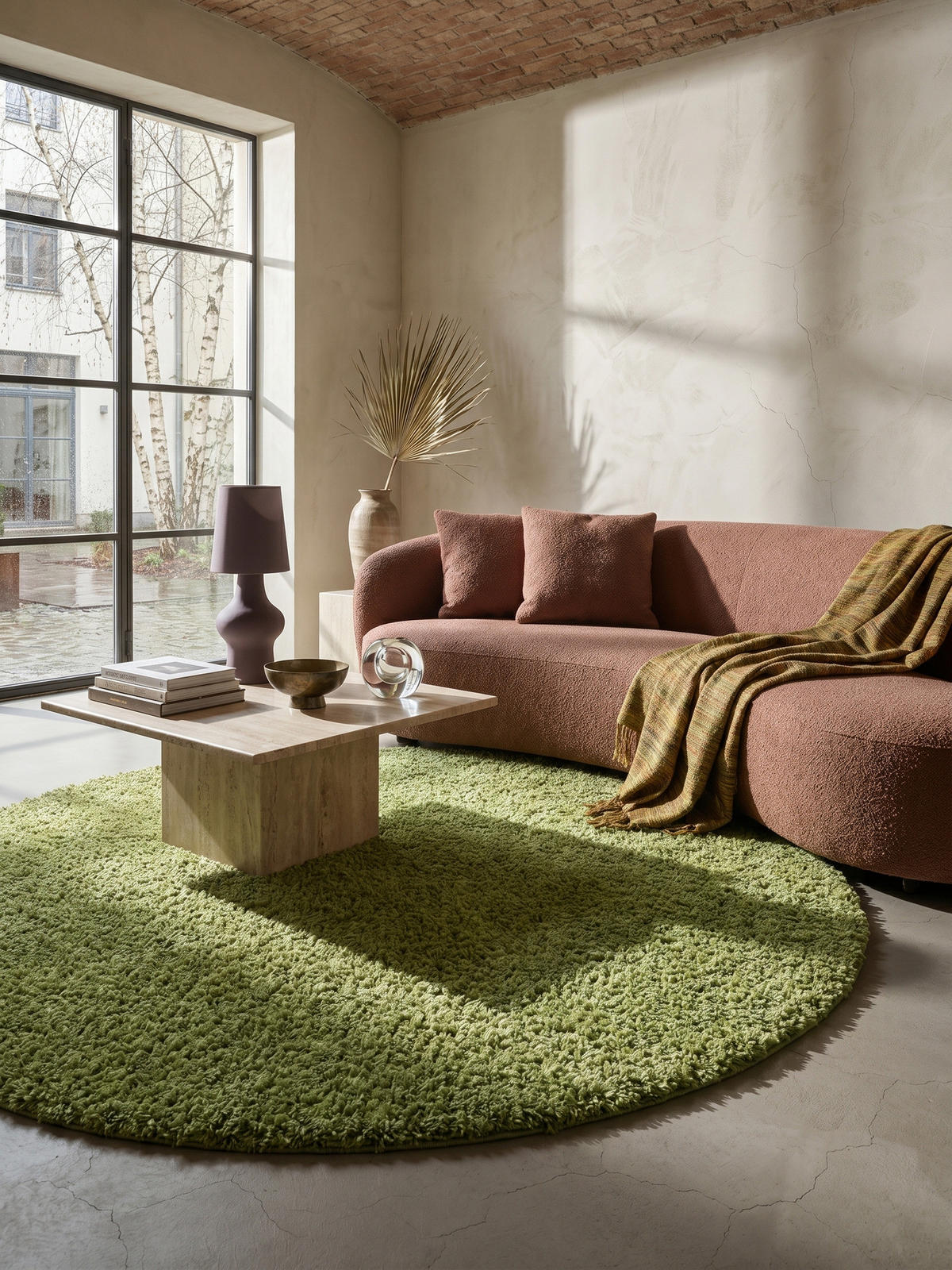 HOCHFLORTEPPICH RHEIN, einfarbig, aus Polypropylen, Grün, Ø 200 cm - Grün, Textil (200/200cm) - KADIMA DESIGN