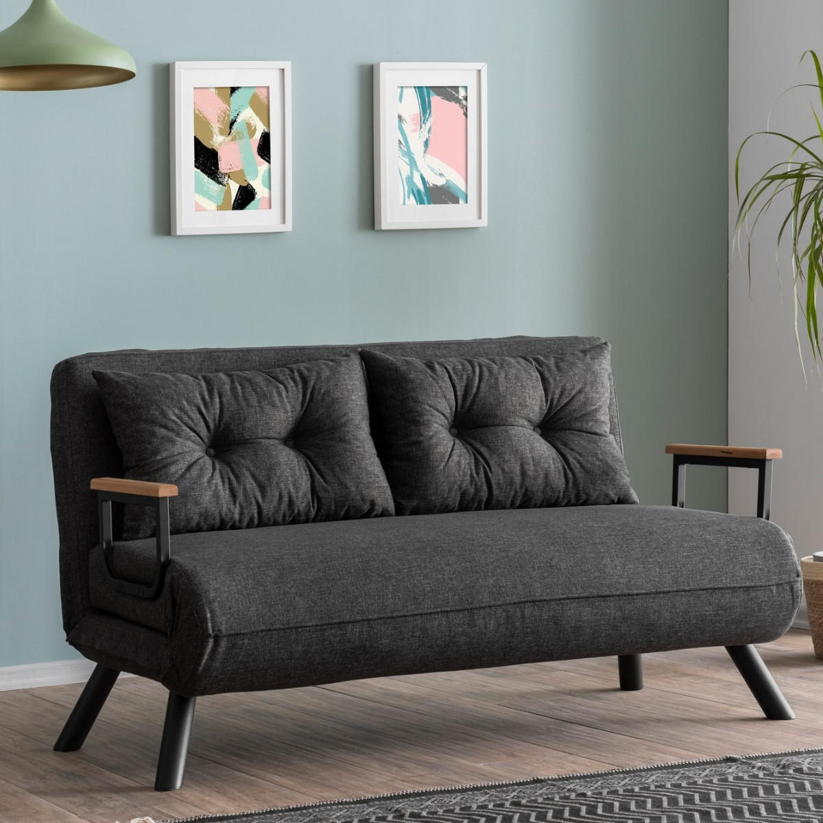 SCHLAFSOFA für 2 Personen mit Stoffbezug und Metallfüßen 133/50/41 cm - Dunkelgrau, Metall (50/41/133cm) - Calicosy