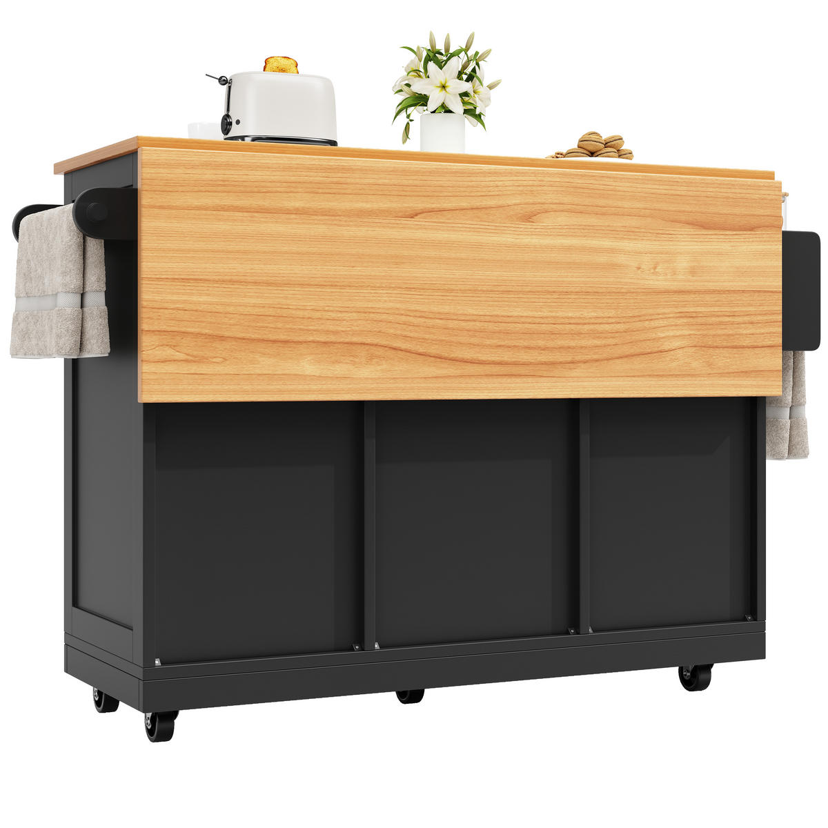 KÜCHENINSEL 140/40/93,5 cm schwarz mit klappbaren Seitenplatten - Schwarz, Holzwerkstoff (140/93.5/40cm) - OKWISH