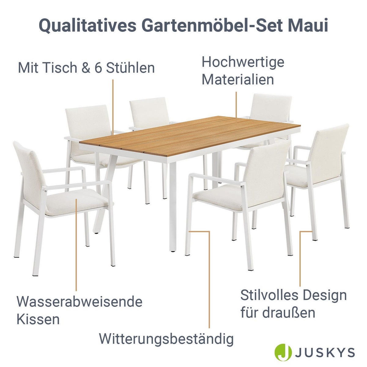 GARTENMÖBEL-SET Maui beige - Beige, Metall - Juskys