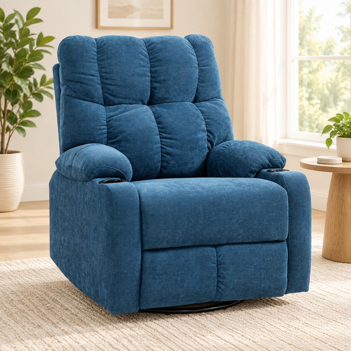 RELAXSESSEL in Blau 96x88x108 cm mit Liege-, Dreh- und Schaukelfunktion - Blau, Textil (88/108/96cm) - IVMEU