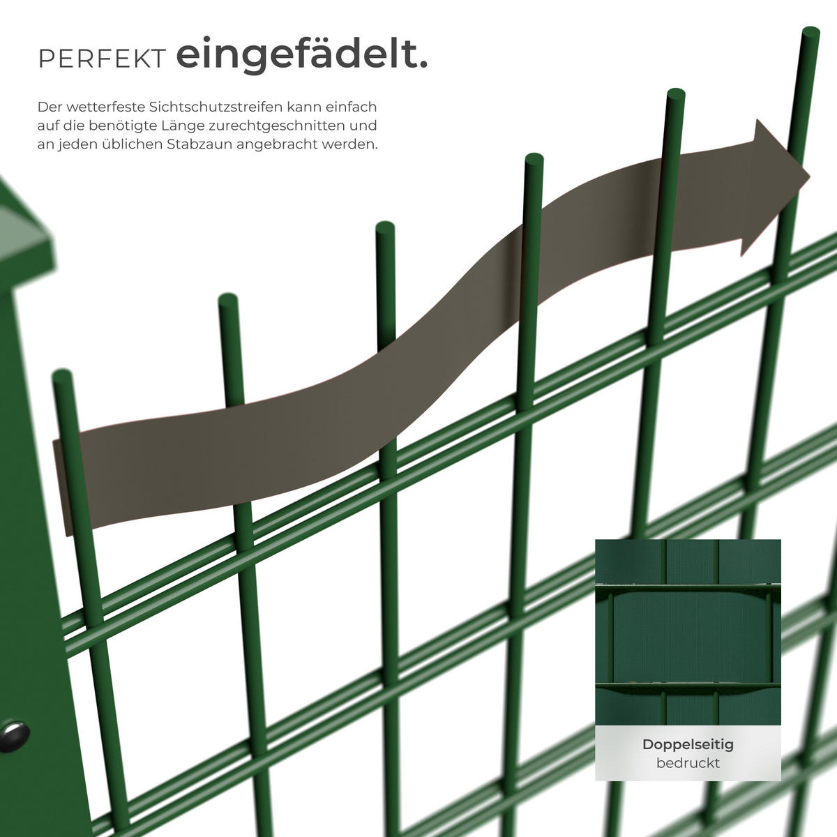 SICHTSCHUTZSTREIFEN ,leichte Montage, inklusive Befestigungsclips,grün - Dunkelgrün, Kunststoff (3500/19cm) - tectake