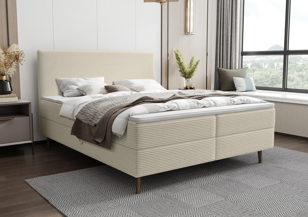 BOXBETT NARA mit Matratze H3, Bonell und Topper 160x200 POSO 105 - Ecru, Textil (160/200cm) - Bedante