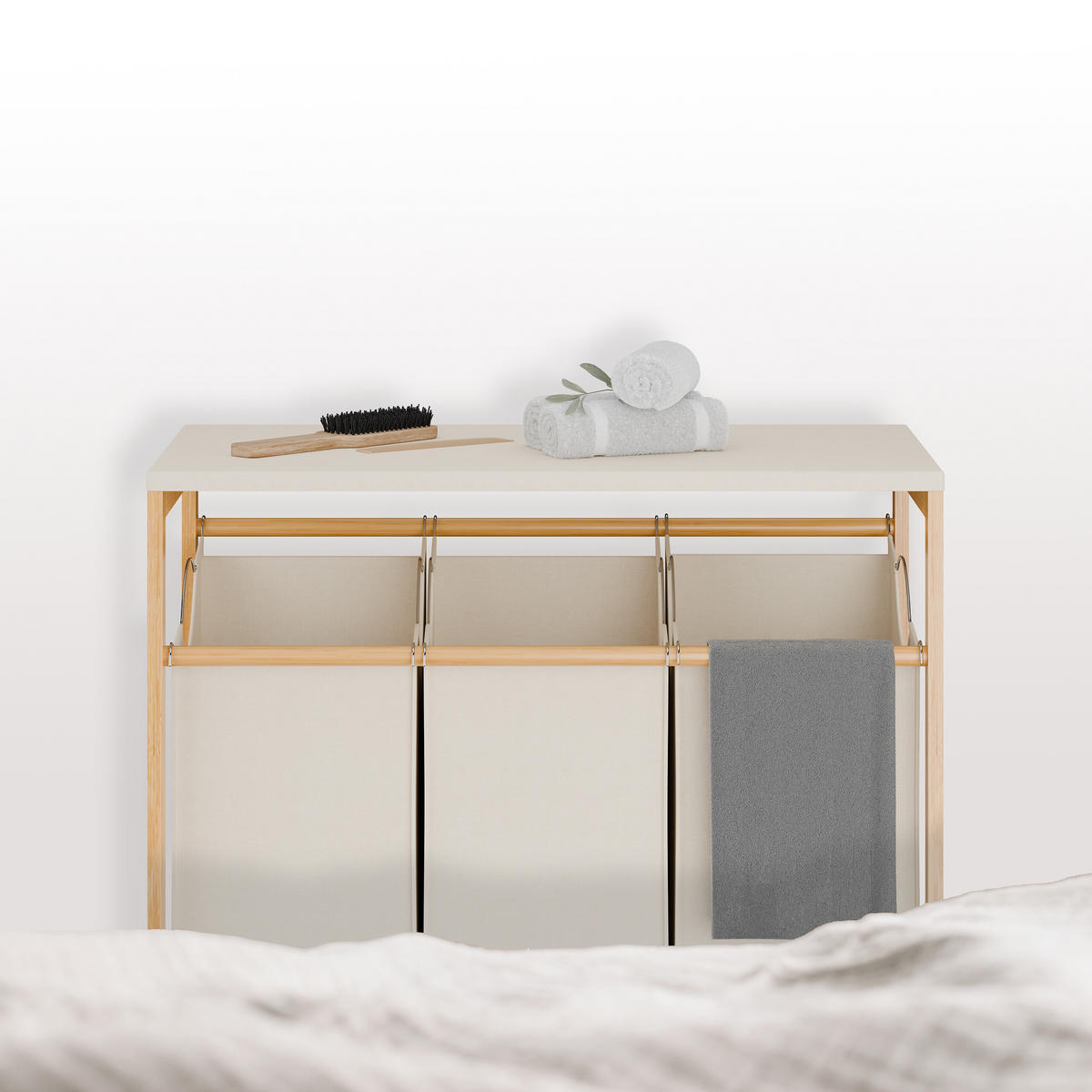 WÄSCHESAMMLER - Multicolor, Holz/Textil (78.5/84.5/40cm) - Relaxdays