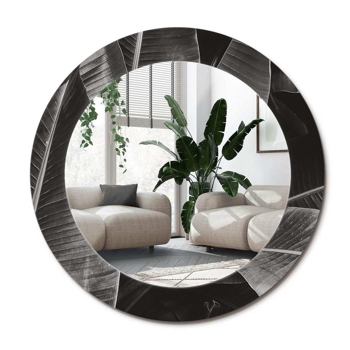 SPIEGEL Rund Ø 60 cm mit Aufdruck - Grau, Glas (60/60/0.4cm) - Wallfluent