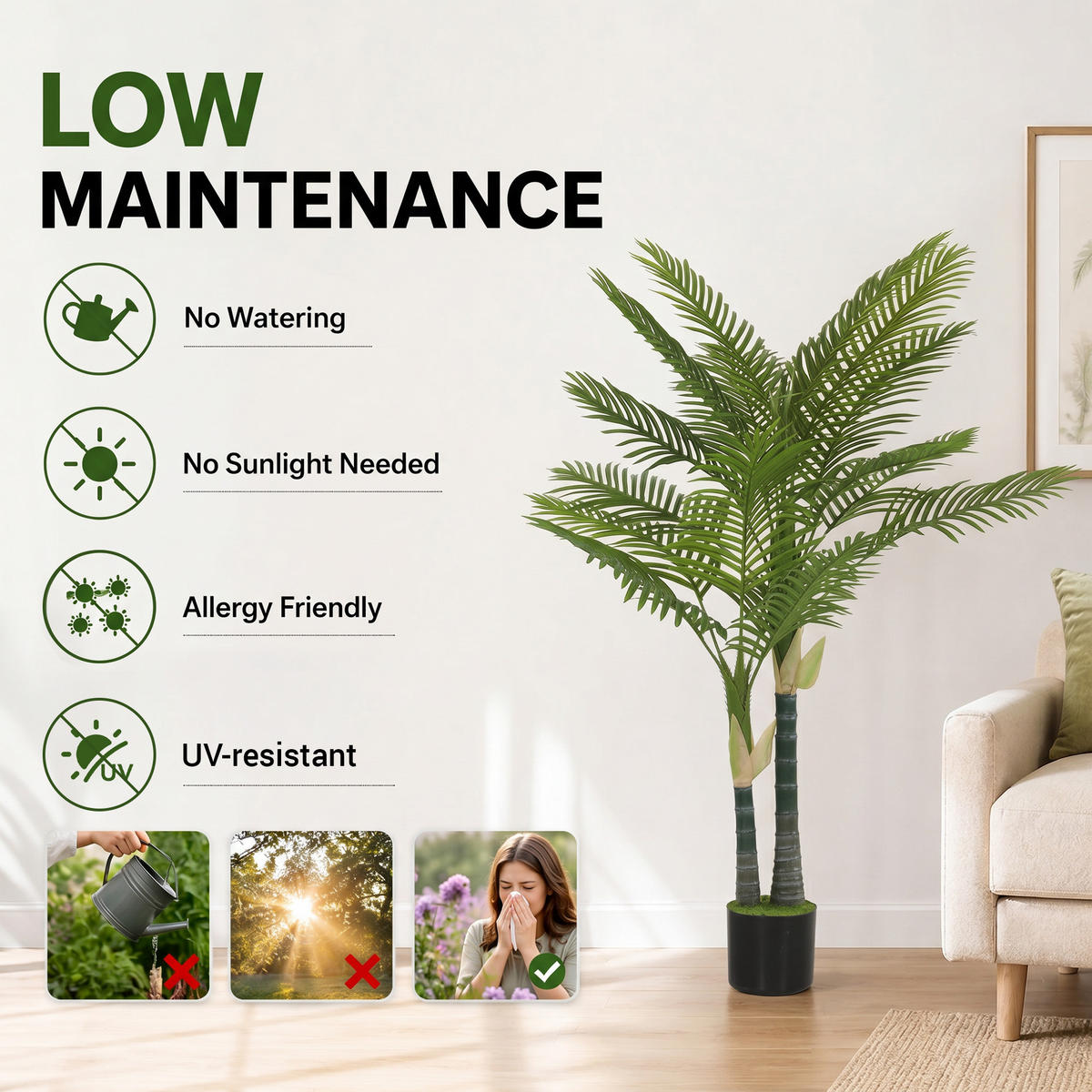 KUNSTBAUM Grün realistisch mit Topf 150 cm - Grün, Kunststoff (150cm) - PANGIVO