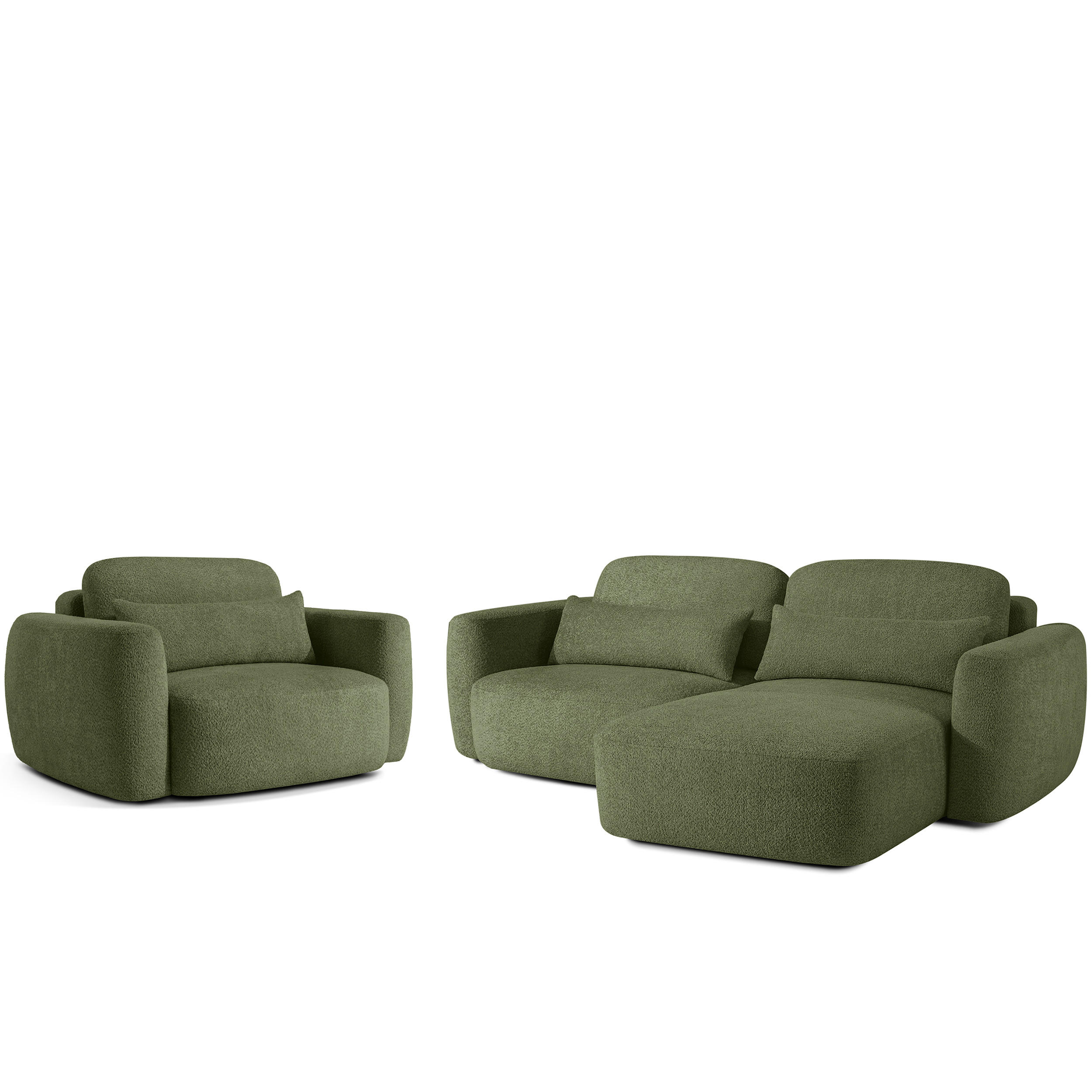 SITZGARNITUR ELOSA - Olivgrün, Holz/Textil (245/85/165cm) - KONSIMO®