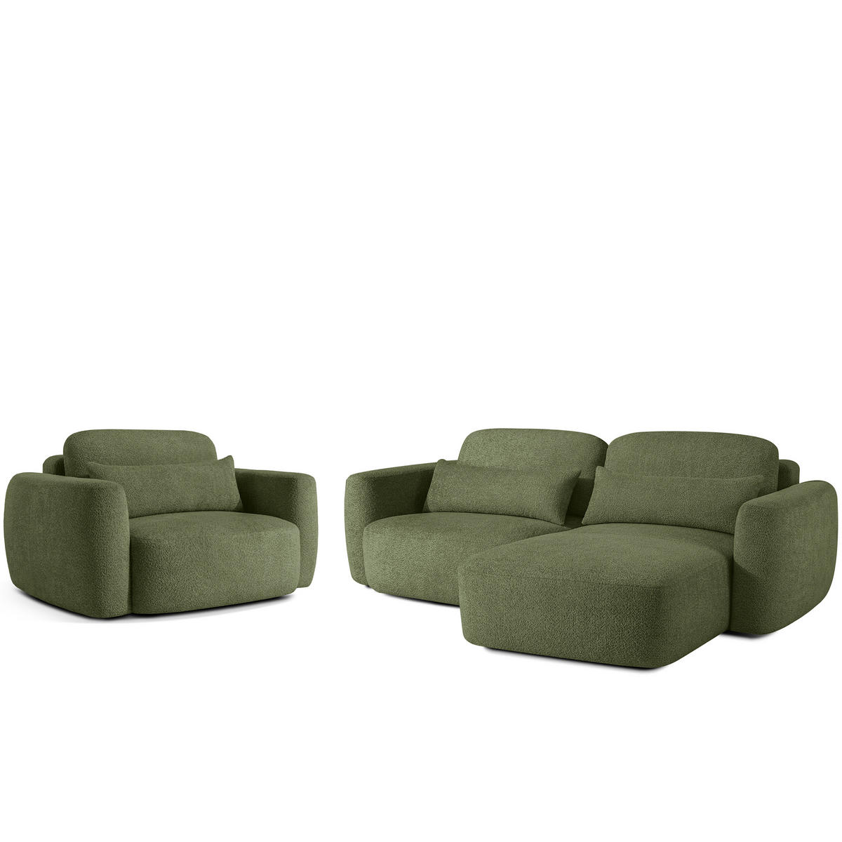 SITZGARNITUR ELOSA - Olivgrün, Holz/Textil (245/85/165cm) - KONSIMO®