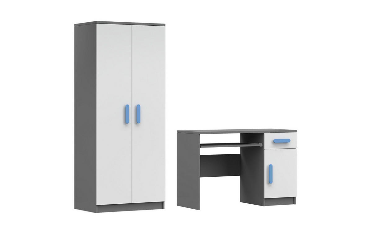 KINDERZIMMER-SET INGE IV 2-teilig in Weiß+Grau/Blau - Blau/Weiß, Holzwerkstoff (190/192/50cm) - Deine Möbel 24