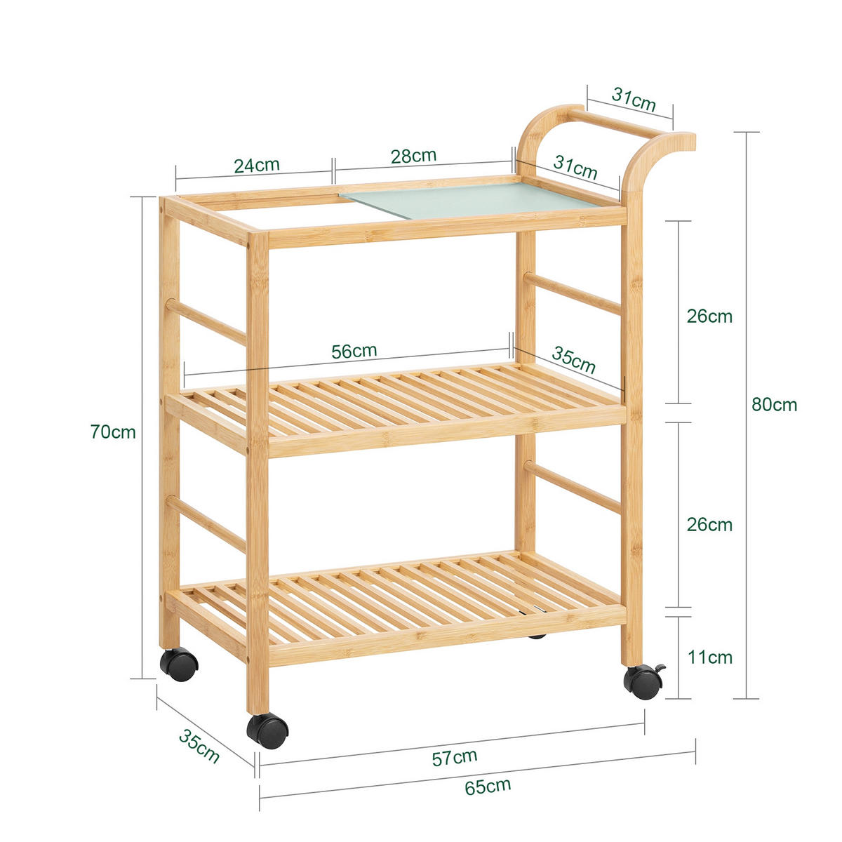 SERVIERWAGEN Natur - Naturfarben, Holz (65/80/35cm) - SoBuy