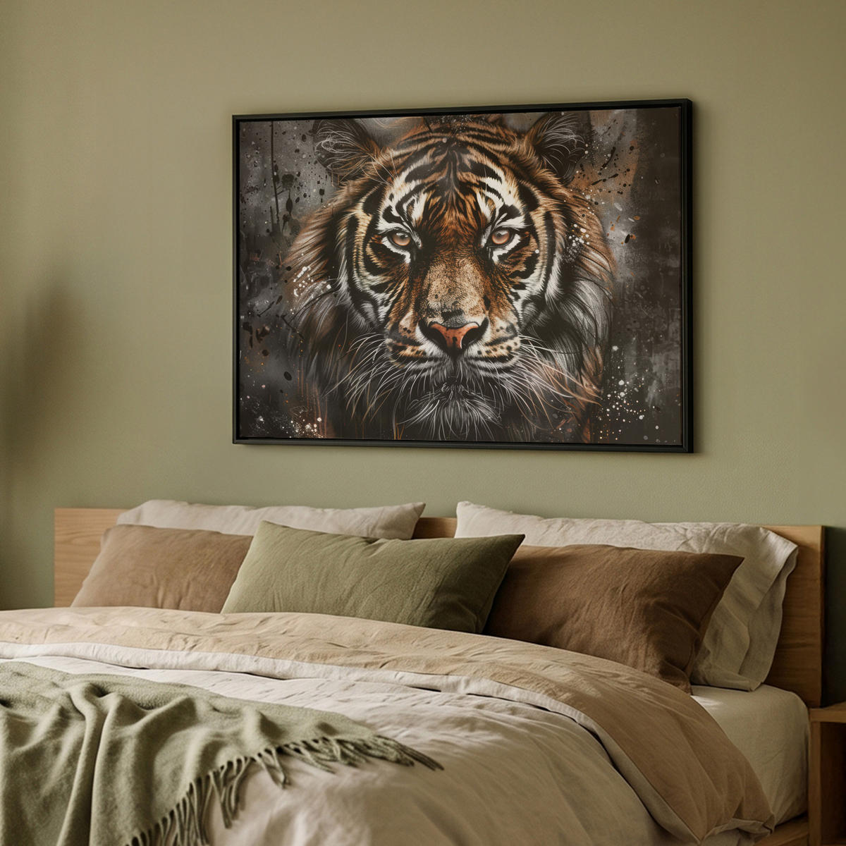 LEINWAND Bilder mit Rahmen - Tiger - Tiere - Porträt - Luxus - Schwarz - 100x70 - Braun, Textil (100/70cm) - MuchoWow