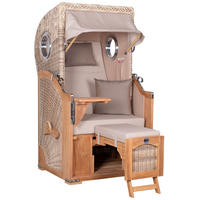 STRANDKORB Düne 1 Sitzer Teak PE Shell - Beige/Braun, Holz/Textil (96/165/80cm) - Mr. Deko