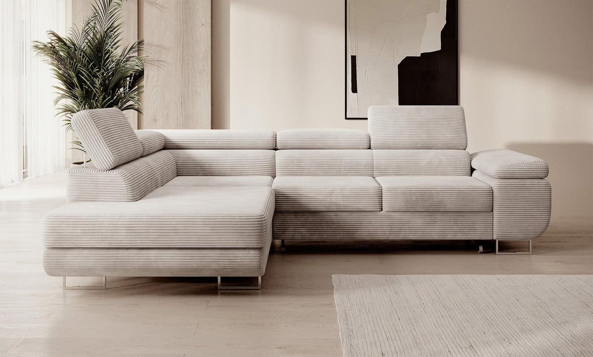 ECKSOFA Stevil Graubeige Cordbezug - Greige/Silberfarben, Textil/Metall (275/203cm) - Selsey